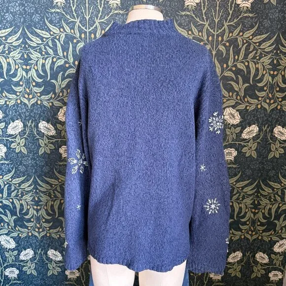 Vintage 90s Zip Up Fair Isle Nordic Snowflake Cotton & Ramie Cardigan - Picture 4 of 10